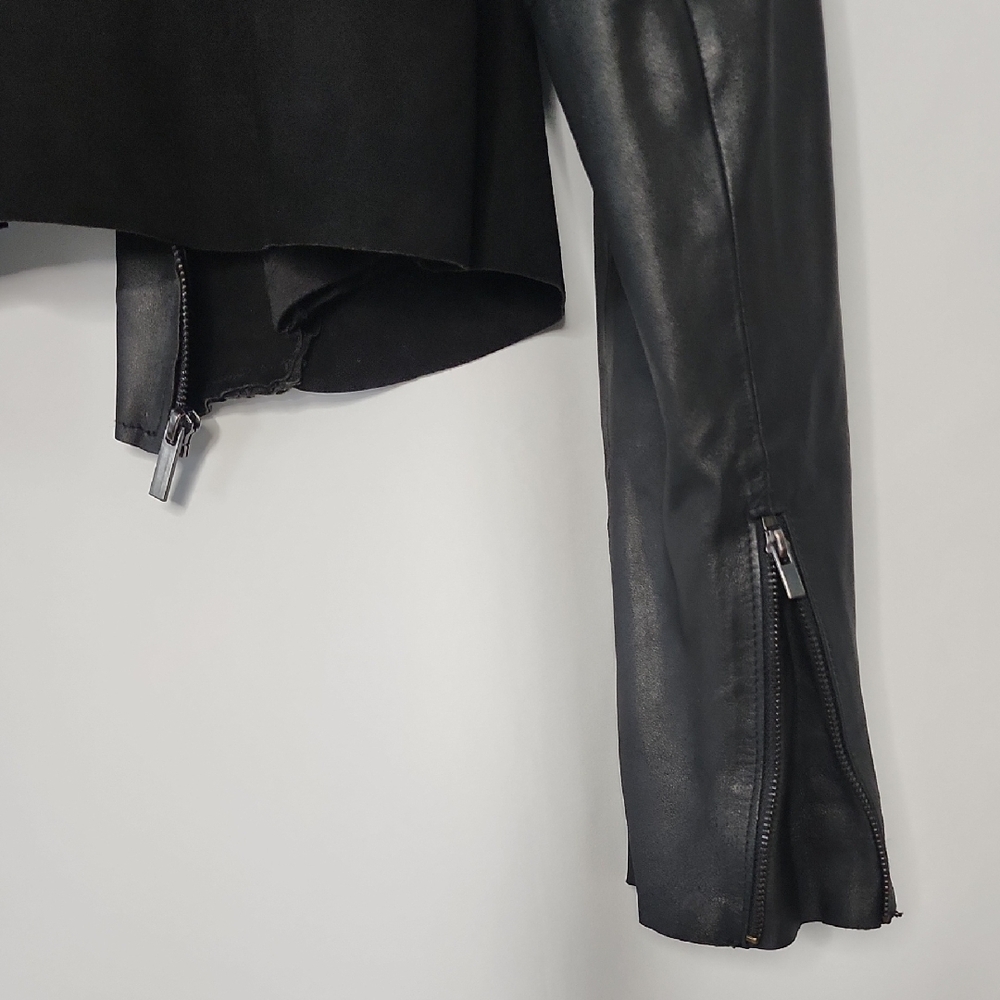PAIGE Black Leather Jacket with Suede And Zipper Details Size Medium - Picture 7 of 9